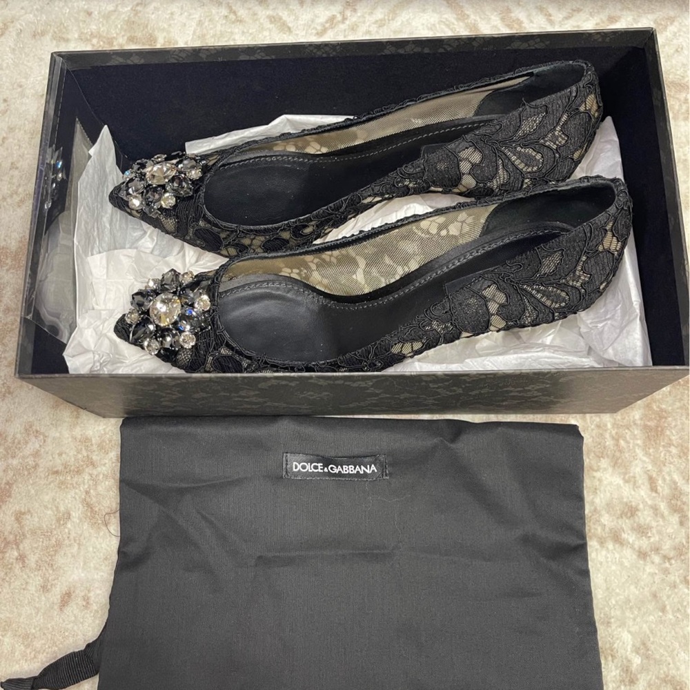 Dolce & Gabbana Black Lace Heels with Crystal Embellishments - Picture 10 of 12